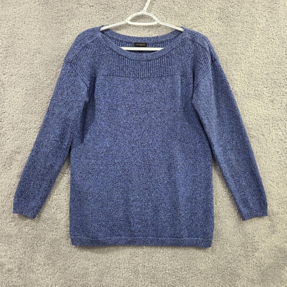 Talbots‎ Women's Medium Cotton Blend Knit Blue Pullover Sweater Casual Cozy